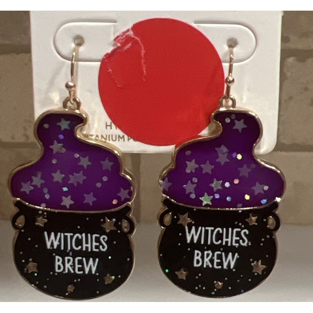 New Influence Witches Brew Dangling Earring‎ Hypoallergenic Black Cauldron